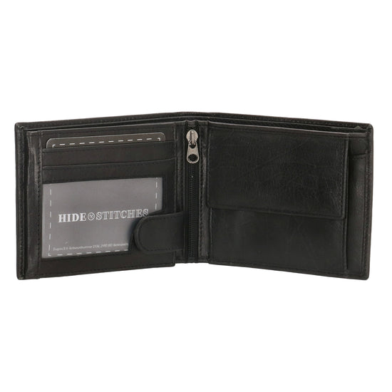 Geldbörse Querformat 13 x 10cm in Schwarz aus Leder - leder-accessoires.com