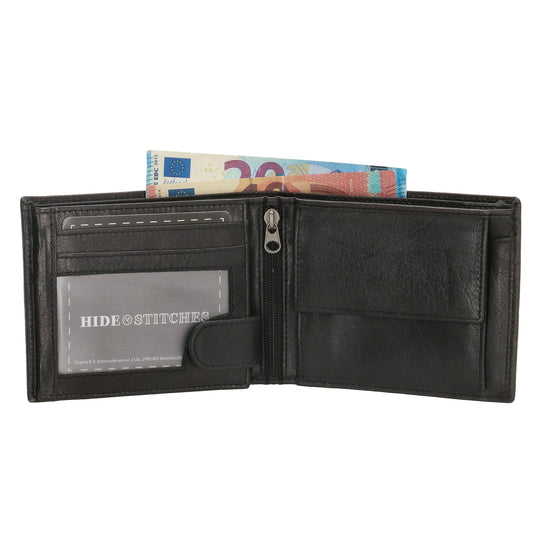 Geldbörse Querformat 13 x 10cm in Schwarz aus Leder - leder-accessoires.com