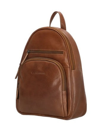 Rucksack aus Leder in Braun mit Reißverschluss und Vortasche - leder-accessoires.com