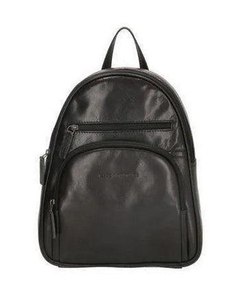 Rucksack aus Leder in Schwarz mit Reißverschluss und Vortasche - leder-accessoires.com