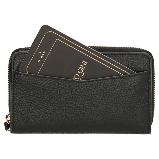 Lederbörse 16x10,5cm in Schwarz mit Reißverschluss- und Druckknopffach - leder-accessoires.com