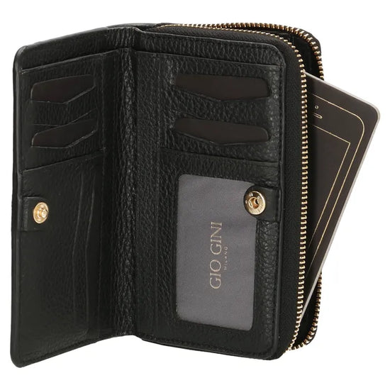 Lederbörse 16x10,5cm in Schwarz mit Reißverschluss- und Druckknopffach - leder-accessoires.com