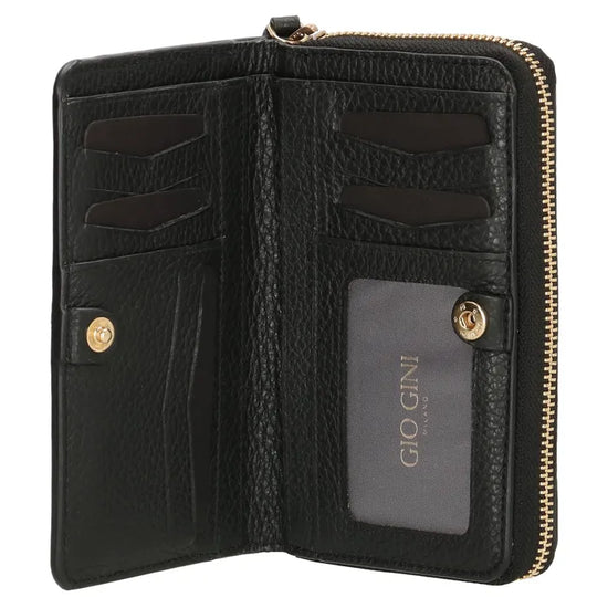 Lederbörse 16x10,5cm in Schwarz mit Reißverschluss- und Druckknopffach - leder-accessoires.com