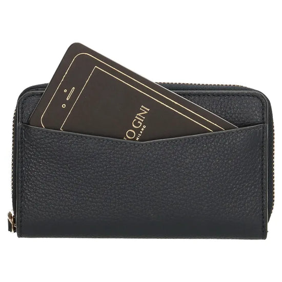 Lederbörse 16x10,5cm in Blau mit Reißverschluss- und Druckknopffach - leder-accessoires.com