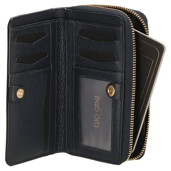 Lederbörse 16x10,5cm in Blau mit Reißverschluss- und Druckknopffach - leder-accessoires.com