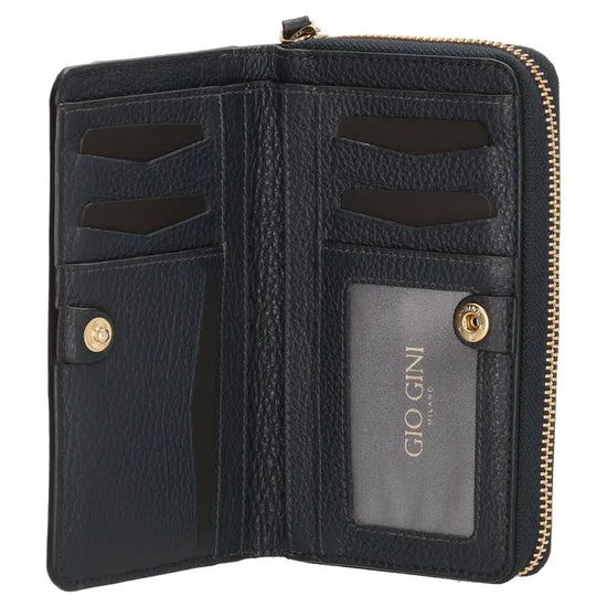 Lederbörse 16x10,5cm in Blau mit Reißverschluss- und Druckknopffach - leder-accessoires.com