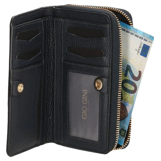 Lederbörse 16x10,5cm in Blau mit Reißverschluss- und Druckknopffach - leder-accessoires.com