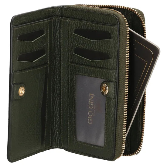 Lederbörse 16x10,5cm in Oliv mit Reißverschluss- und Druckknopffach - leder-accessoires.com