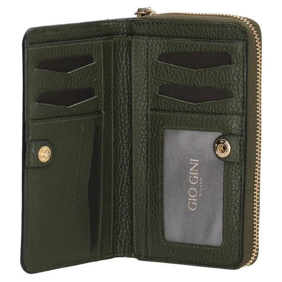 Lederbörse 16x10,5cm in Oliv mit Reißverschluss- und Druckknopffach - leder-accessoires.com