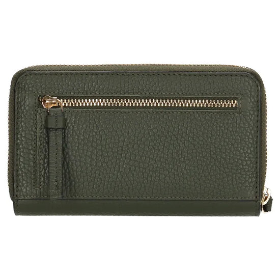 Lederbörse 16x10,5cm in Oliv mit Reißverschluss- und Druckknopffach - leder-accessoires.com