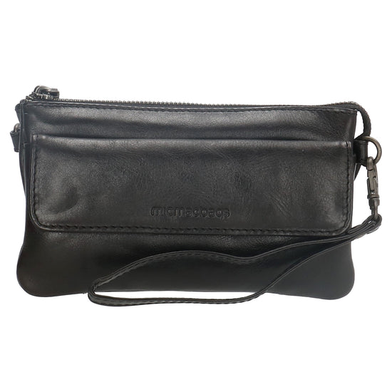 Umhängetasche| Mini Bag 20,5 x 12cm in Schwarz aus Leder mit Vortasche - leder-accessoires.com