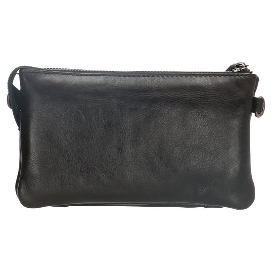 Umhängetasche| Mini Bag 20,5 x 12cm in Schwarz aus Leder mit Vortasche - leder-accessoires.com