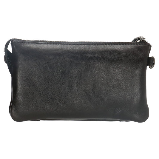 Umhängetasche| Mini Bag 20,5 x 12cm in Schwarz aus Leder mit Vortasche