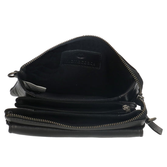Umhängetasche| Mini Bag 20,5 x 12cm in Schwarz aus Leder mit Vortasche - leder-accessoires.com