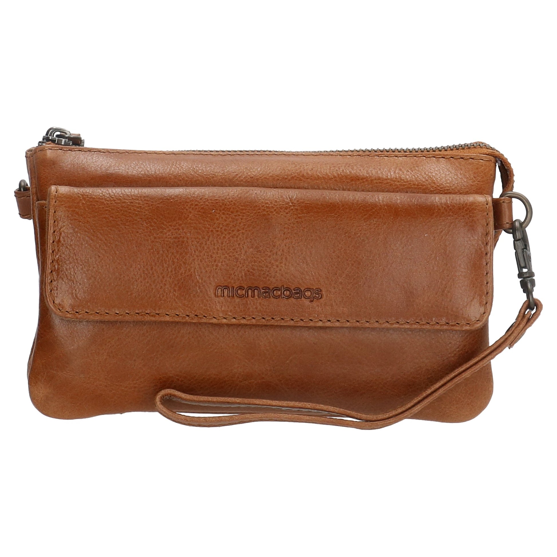 Umhängetasche| Mini Bag 20,5 x 12cm in Cognac aus Leder mit Vortasche - leder-accessoires.com