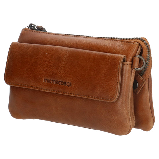 Umhängetasche| Mini Bag 20,5 x 12cm in Cognac aus Leder mit Vortasche - leder-accessoires.com