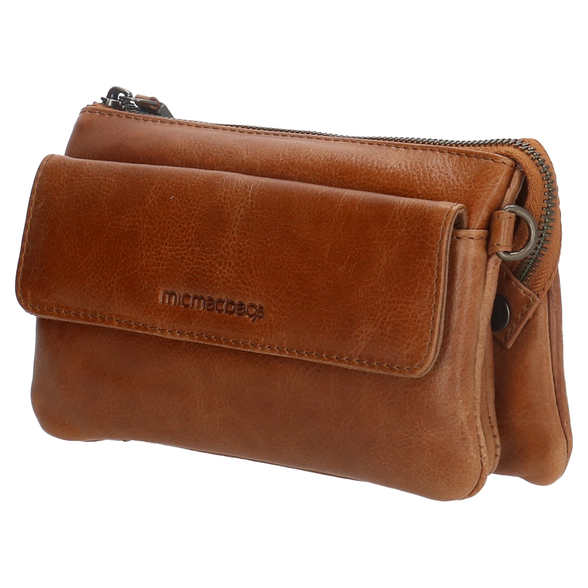 Umhängetasche| Mini Bag 20,5 x 12cm in Cognac aus Leder mit Vortasche - leder-accessoires.com