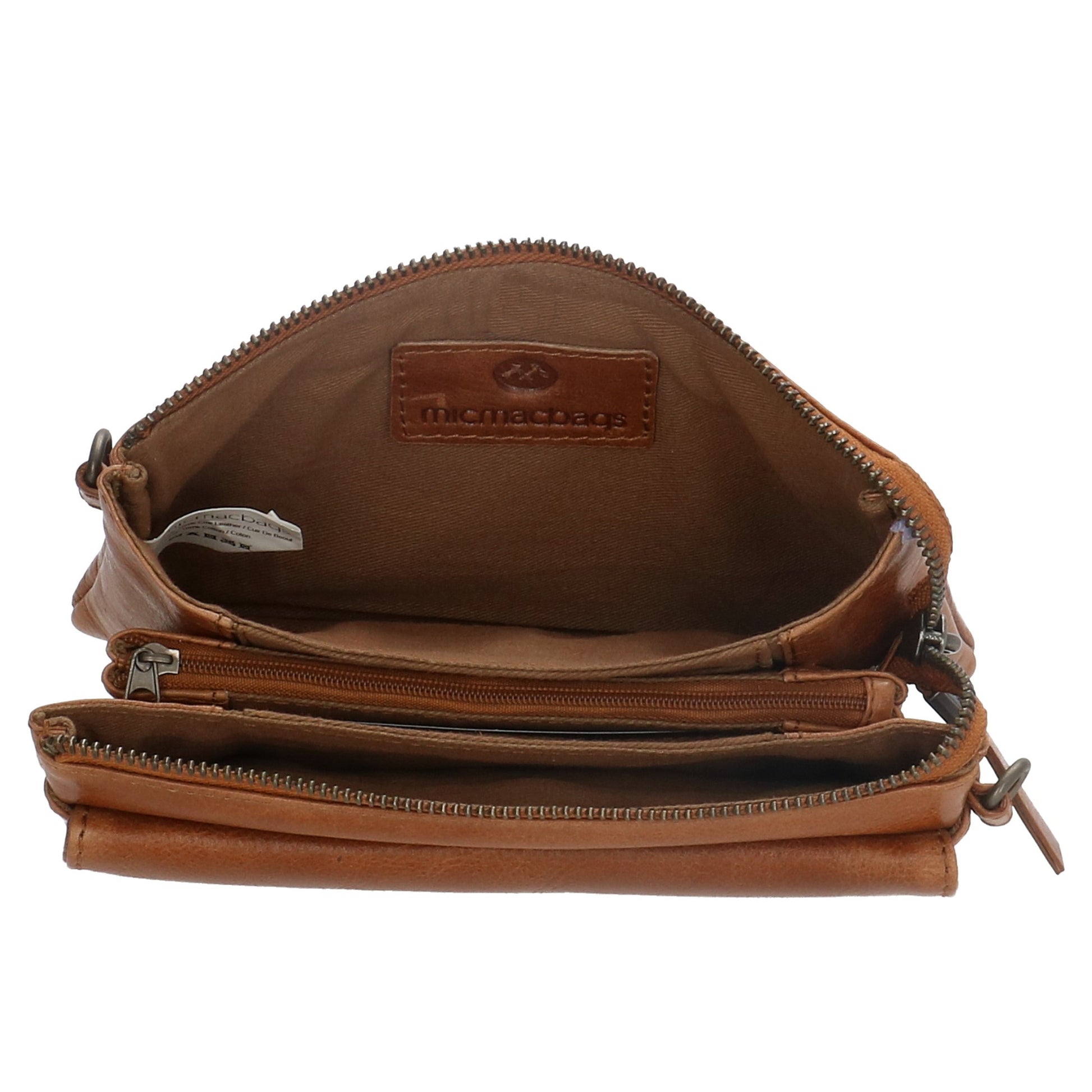 Umhängetasche| Mini Bag 20,5 x 12cm in Cognac aus Leder mit Vortasche - leder-accessoires.com