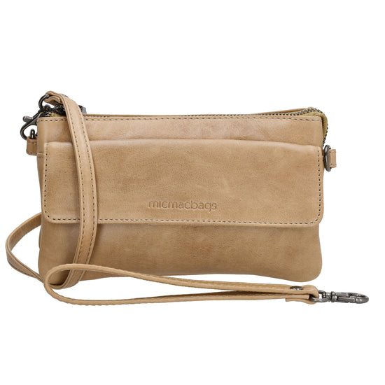 Umhängetasche| Mini Bag 20,5 x 12cm in Taupe aus Leder mit Vortasche - leder-accessoires.com