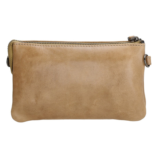 Umhängetasche| Mini Bag 20,5 x 12cm in Taupe aus Leder mit Vortasche - leder-accessoires.com