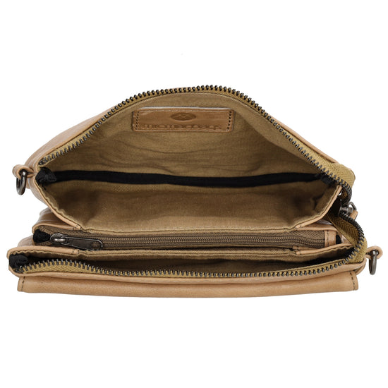Umhängetasche| Mini Bag 20,5 x 12cm in Taupe aus Leder mit Vortasche - leder-accessoires.com