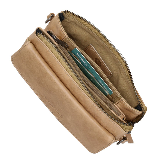 Umhängetasche| Mini Bag 20,5 x 12cm in Taupe aus Leder mit Vortasche - leder-accessoires.com