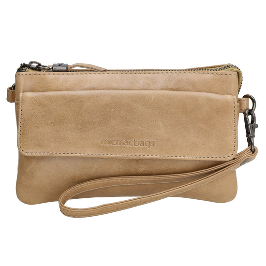 Umhängetasche| Mini Bag 20,5 x 12cm in Taupe aus Leder mit Vortasche - leder-accessoires.com