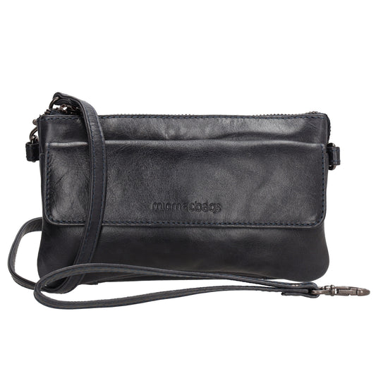 Umhängetasche| Mini Bag 20,5 x 12cm in Dunkelblau aus Leder mit Vortasche - leder-accessoires.com