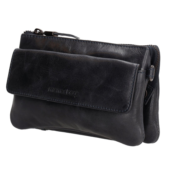 Umhängetasche| Mini Bag 20,5 x 12cm in Dunkelblau aus Leder mit Vortasche - leder-accessoires.com
