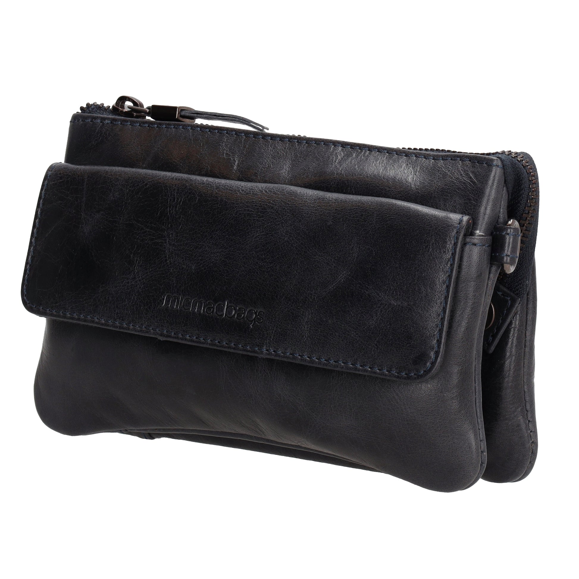 Umhängetasche| Mini Bag 20,5 x 12cm in Dunkelblau aus Leder mit Vortasche - leder-accessoires.com