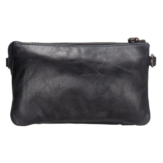 Umhängetasche| Mini Bag 20,5 x 12cm in Dunkelblau aus Leder mit Vortasche - leder-accessoires.com