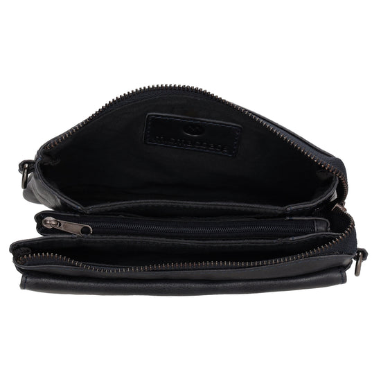 Umhängetasche| Mini Bag 20,5 x 12cm in Dunkelblau aus Leder mit Vortasche - leder-accessoires.com
