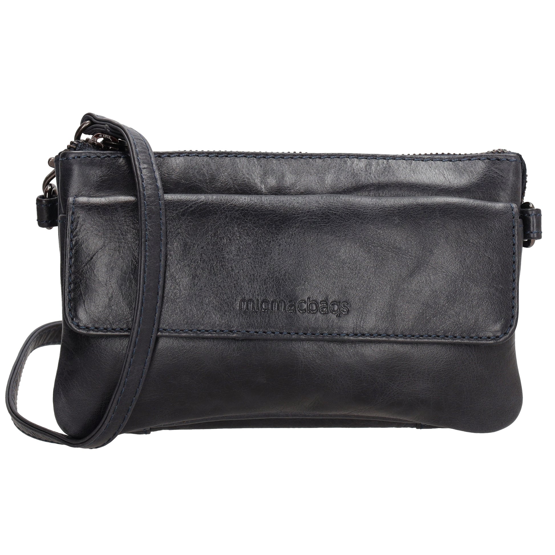 Umhängetasche| Mini Bag 20,5 x 12cm in Dunkelblau aus Leder mit Vortasche - leder-accessoires.com
