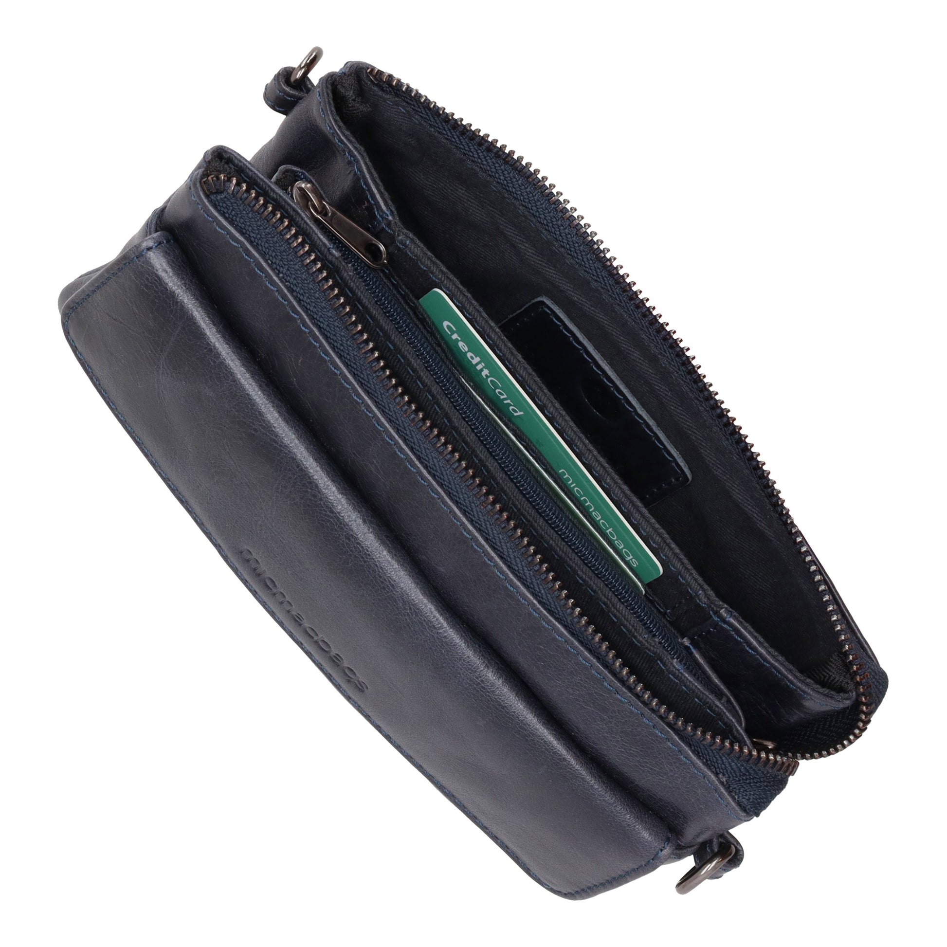 Umhängetasche| Mini Bag 20,5 x 12cm in Dunkelblau aus Leder mit Vortasche - leder-accessoires.com