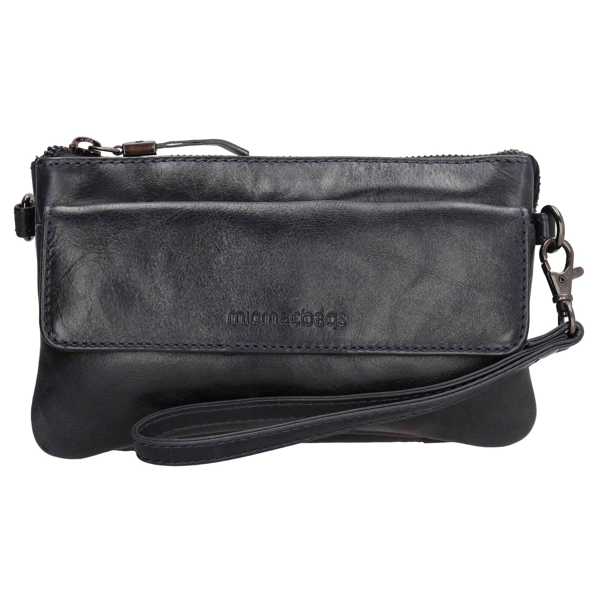 Umhängetasche| Mini Bag 20,5 x 12cm in Dunkelblau aus Leder mit Vortasche - leder-accessoires.com
