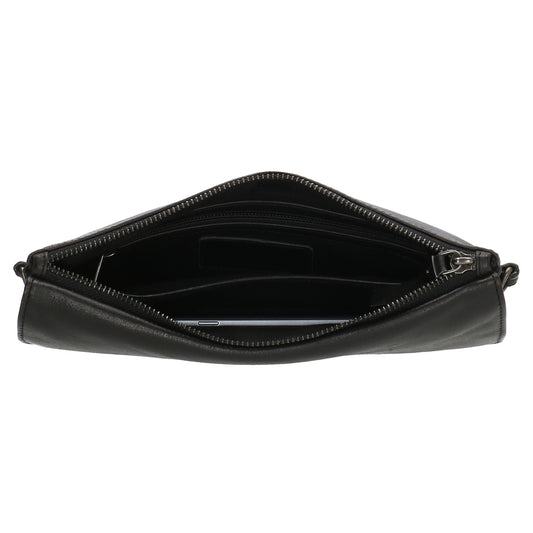 Clutch in Schwarz 26x17 cm aus Leder mit Überschlag