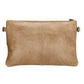 Clutch in Beige 26x17 cm aus Leder mit Überschlag