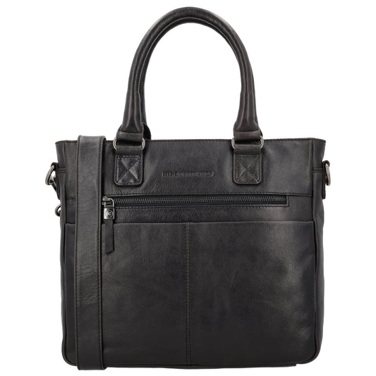 Schwarze Ledertasche 33,5x28cm aus Echtleder mit Kurzgriff & Umhängeriemen