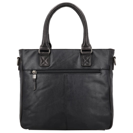 Schwarze Ledertasche 33,5x28cm aus Echtleder mit Kurzgriff & Umhängeriemen