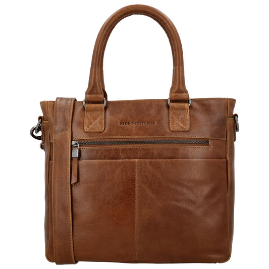 Braune Ledertasche 33,5x28cm mit Kurzgriff & Umhängeriemen aus Echtleder