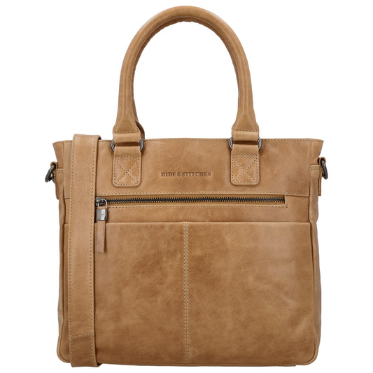 Taupe Ledertasche 33,5x28cm aus Echtleder mit Kurzgriff & Schulterriemen