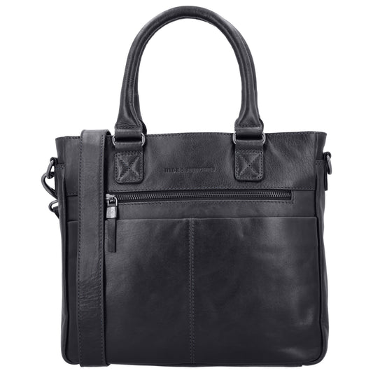 Marineblaue Ledertasche 33,5x28cm mit Umhängeriemen & Kurzgriff