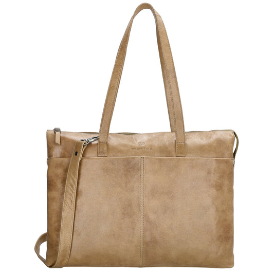 Businesstasche 41 x 30cm in Beige aus Leder mit Reißverschluss