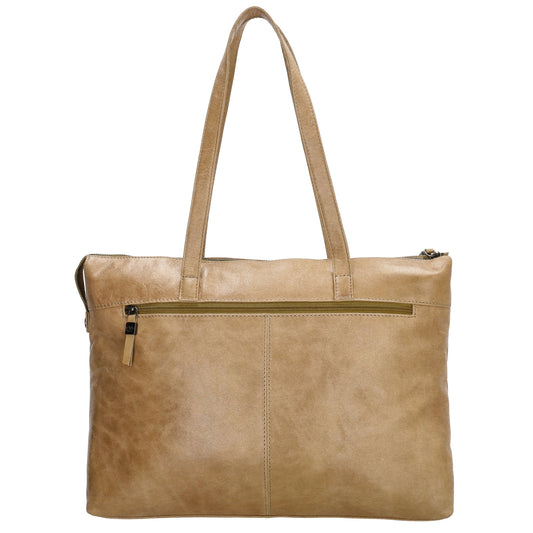 Businesstasche 41 x 30cm in Beige aus Leder mit Reißverschluss