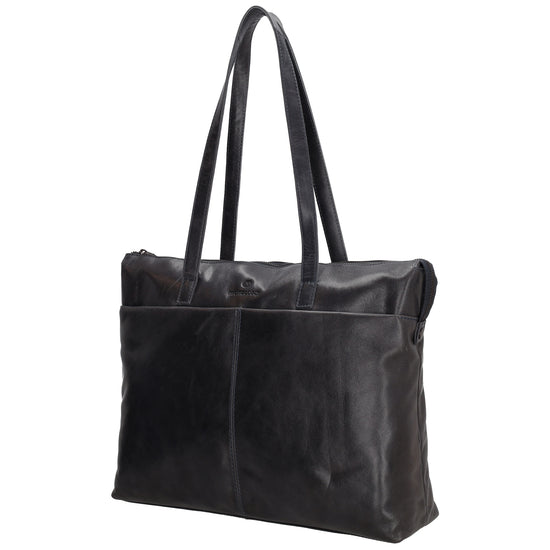 Businesstasche 41 x 30cm in Dunkelblau aus Leder mit Reißverschluss - leder-accessoires.com