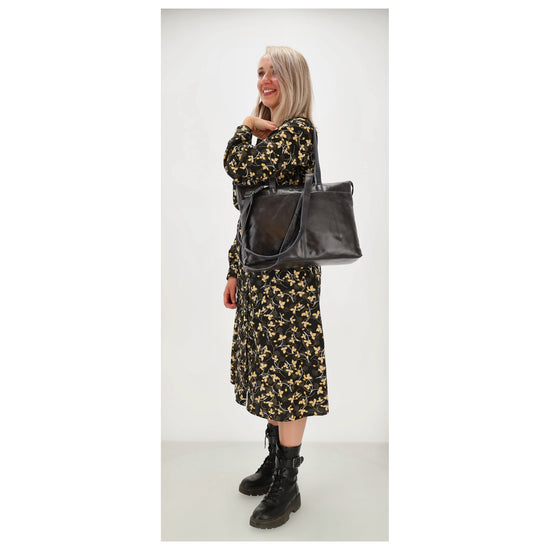 Businesstasche 41 x 30cm in Dunkelblau aus Leder mit Reißverschluss - leder-accessoires.com