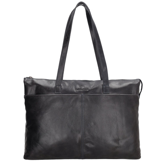 Businesstasche 41 x 30cm in Dunkelblau aus Leder mit Reißverschluss - leder-accessoires.com