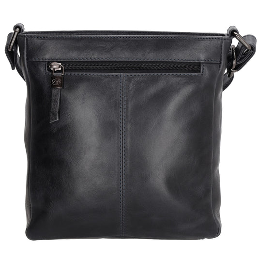 Schultertasche 23 x 24cm in Dunkelblau aus Leder mit Reißverschluss