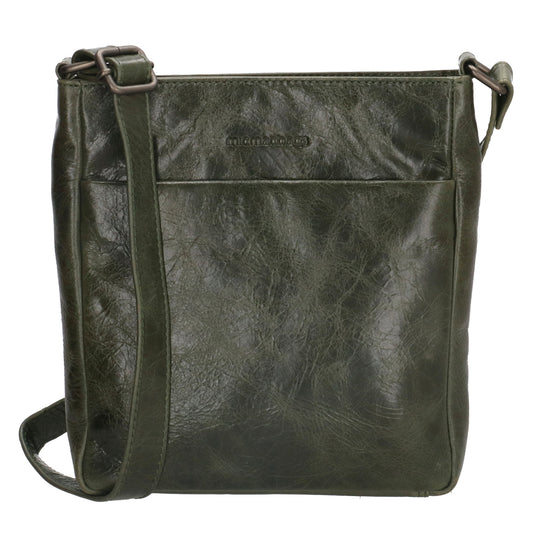 Schultertasche 23 x 24cm in Oliv aus Leder mit Reißverschluss