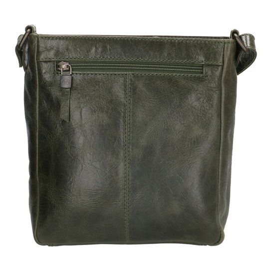 Schultertasche 23 x 24cm in Oliv aus Leder mit Reißverschluss